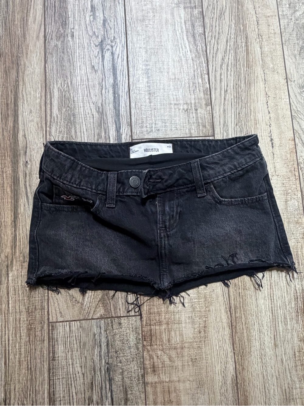 Hollister Black Frayed Hem Denim Mini Skort